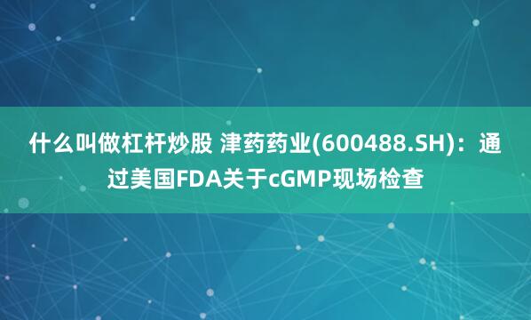 什么叫做杠杆炒股 津药药业(600488.SH)：通过美国FDA关于cGMP现场检查